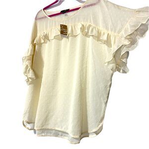 Suzanne Betro Sheer Ruffle Blouse Swiss Dot Top Women's Size 3X Ivory Butter NWT